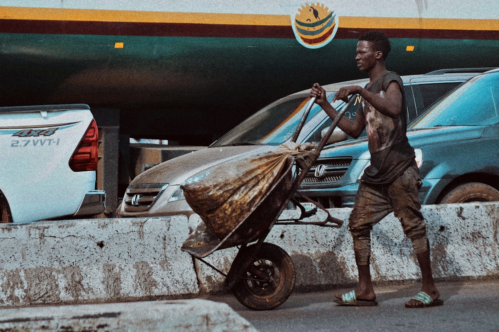 a person pushing a cart