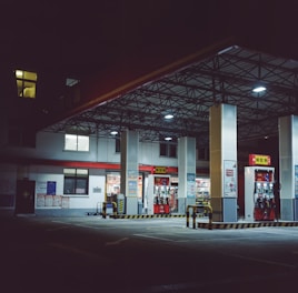 a gas station with a gas station