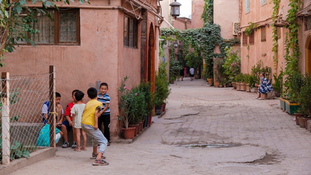 a group of people on a street