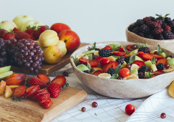 a table with fruits and vegetables