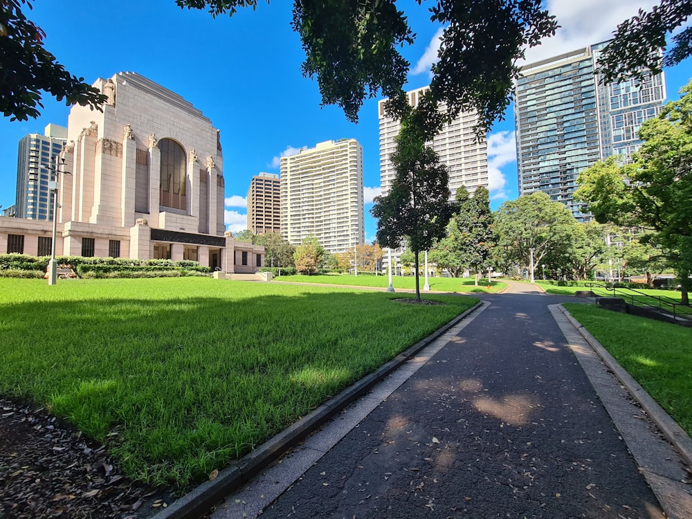 a long road leading to a building