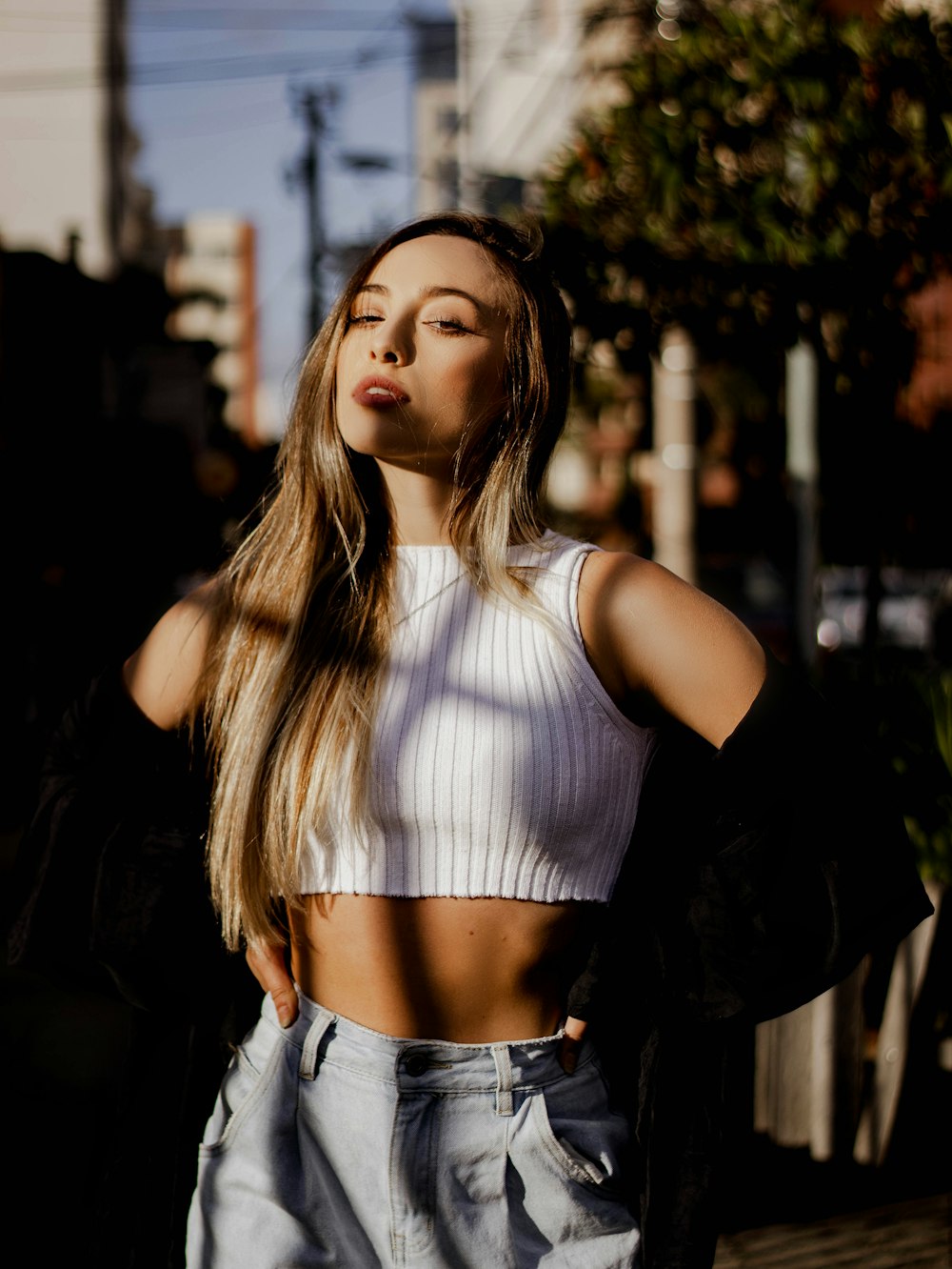 a woman with long hair