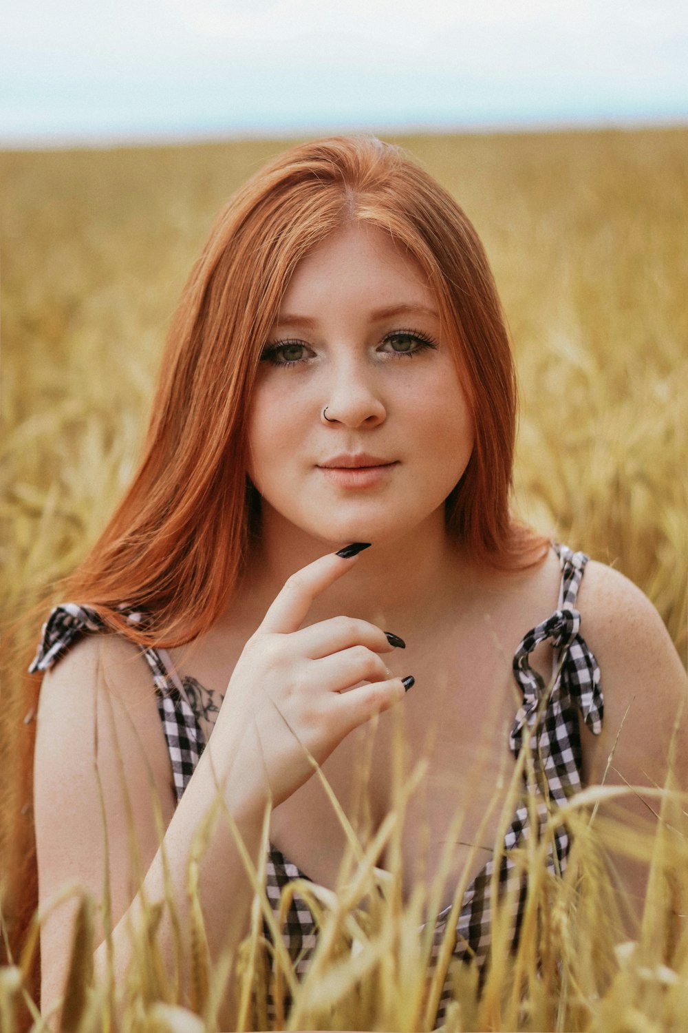 a woman with red hair