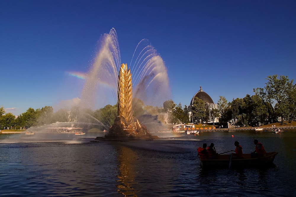 a fountain in a lake