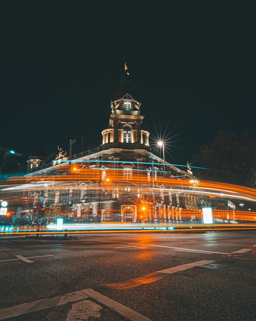 a lit up city at night