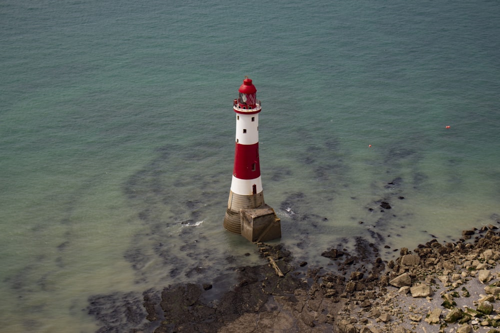 a lighthouse on a rocky shore