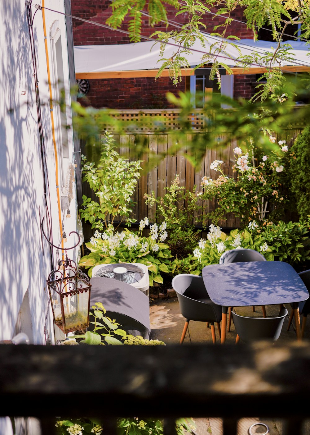 a table and chairs outside