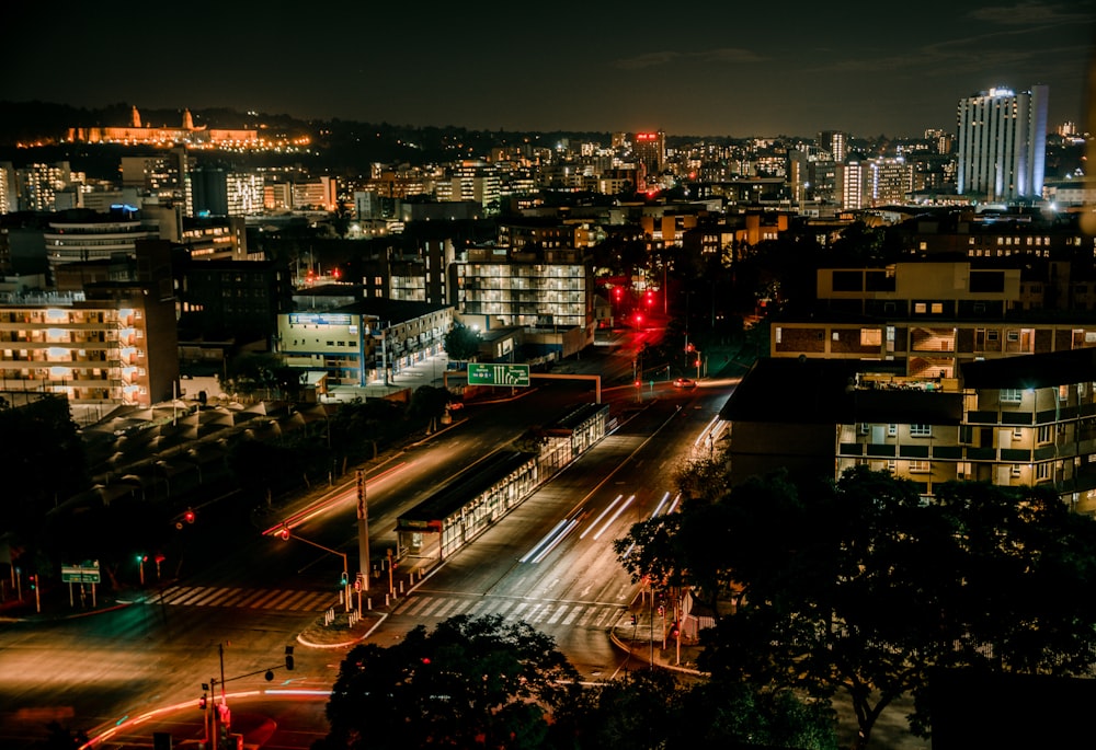 a city street at night