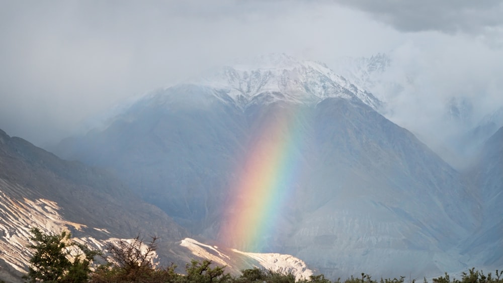 a rainbow over a mountain