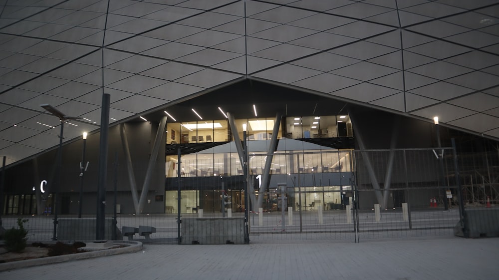 a building with a large glass wall