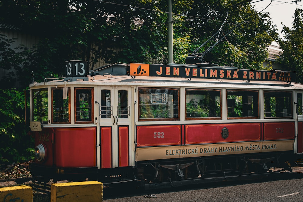 a trolley car on the tracks