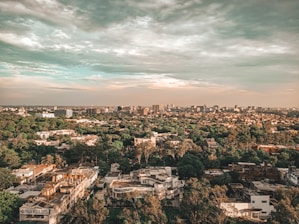 A scenic view of Chandigarh’s skyline highlighting residential and commercial buildings.
