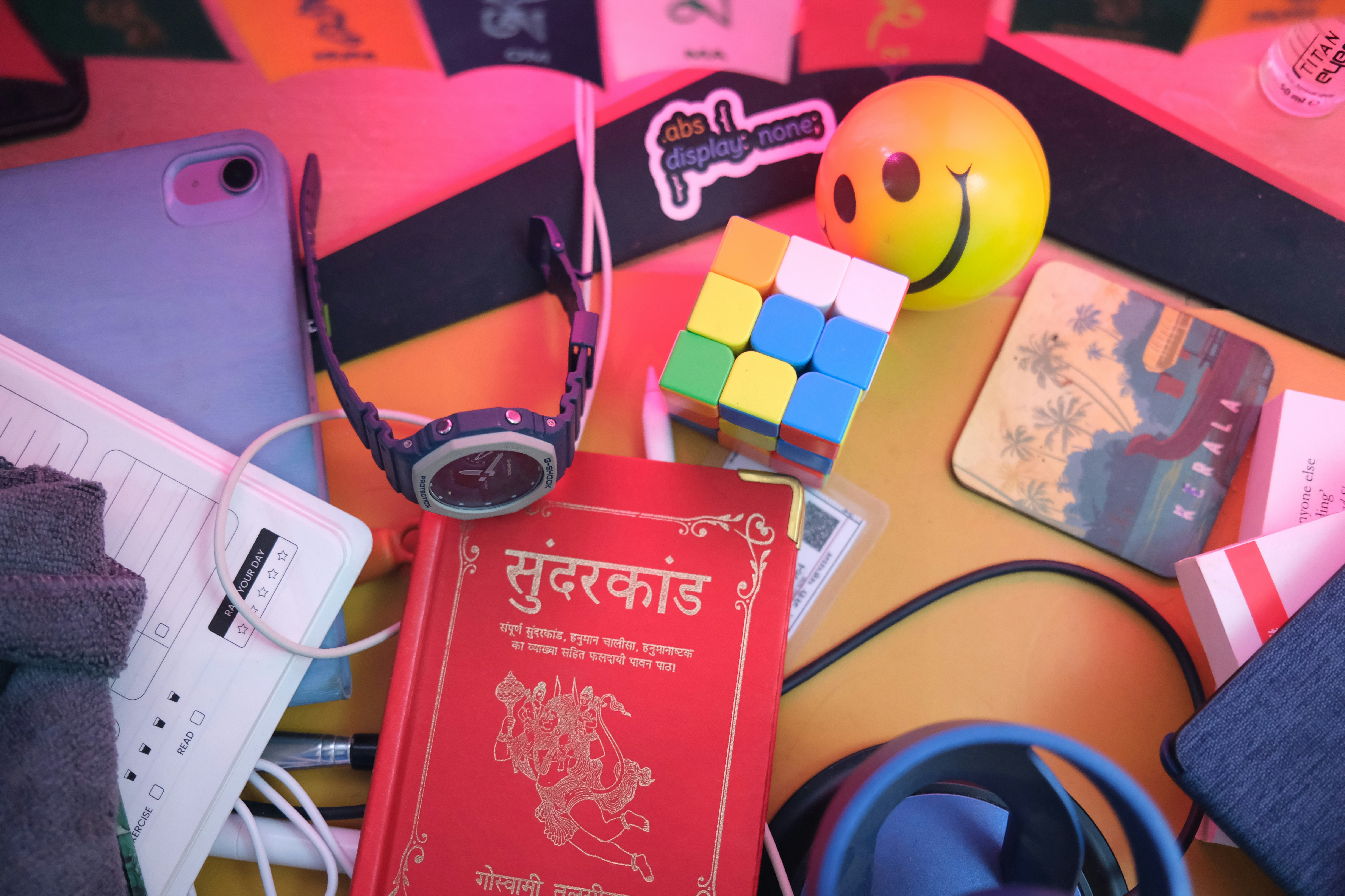 a table with books and a box