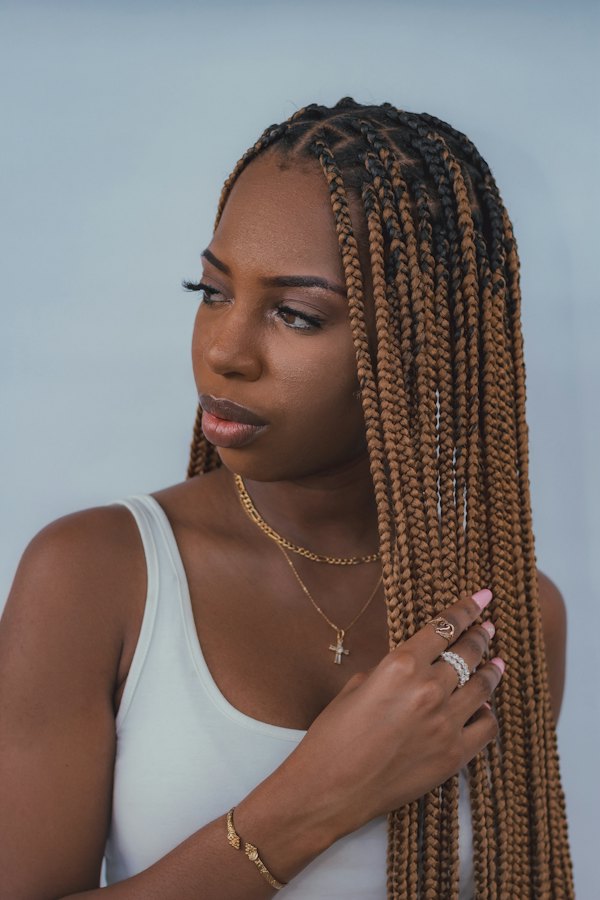 Woman with long natural hair