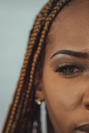 a close up of a woman's face