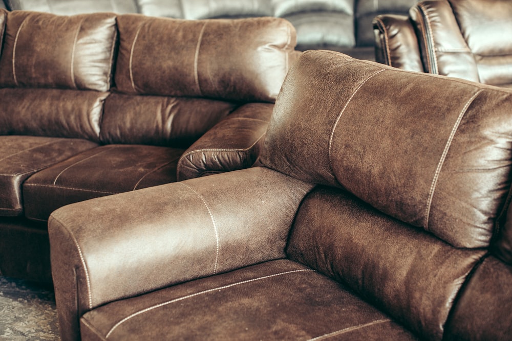 a brown leather couch