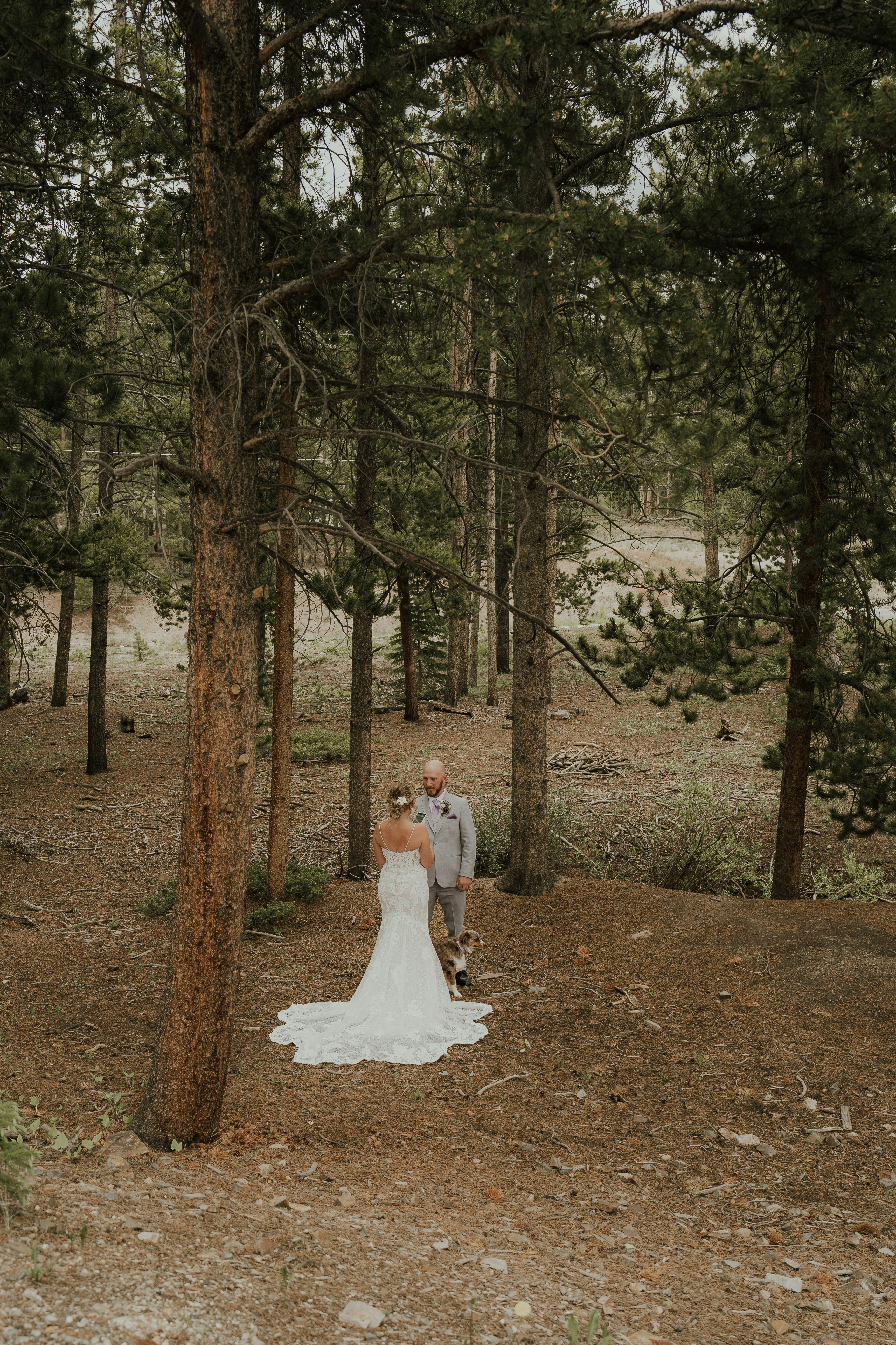 A man and woman walking down a dirt path in a forest photo Free Grey