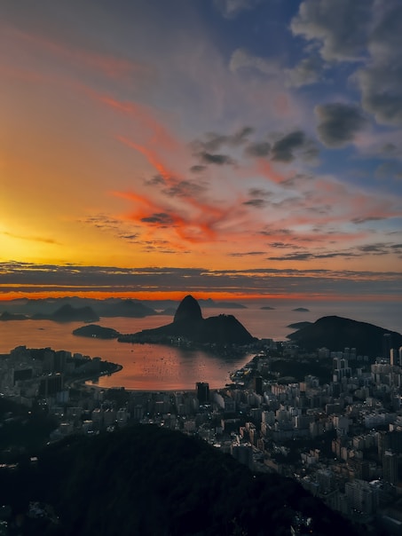 a city with a sunset in the background