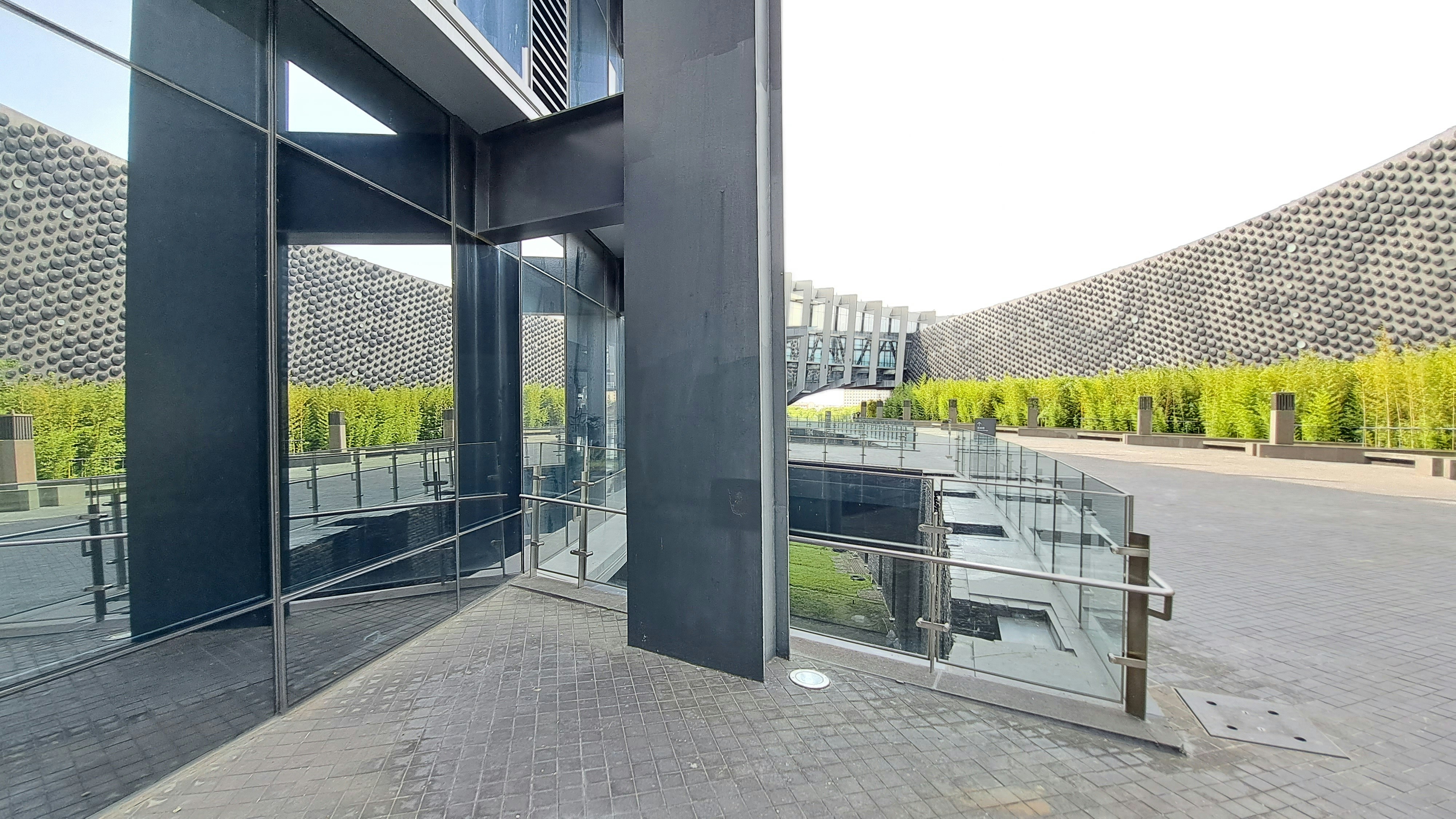 a building with a glass wall