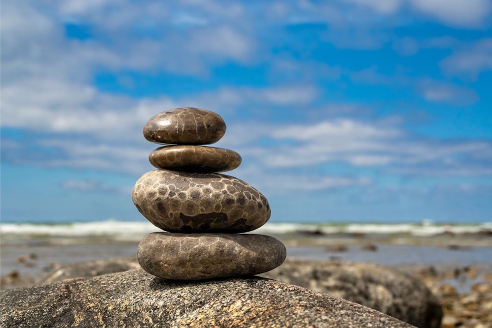 a stack of rocks on a beach