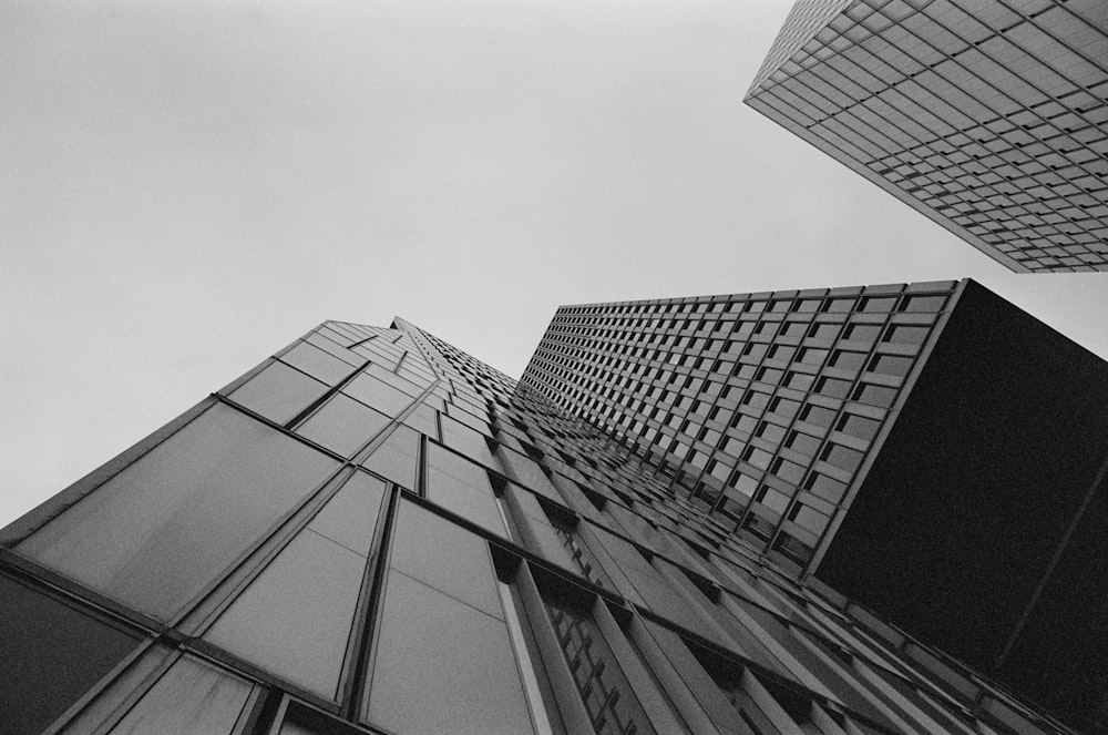 a low angle view of several buildings