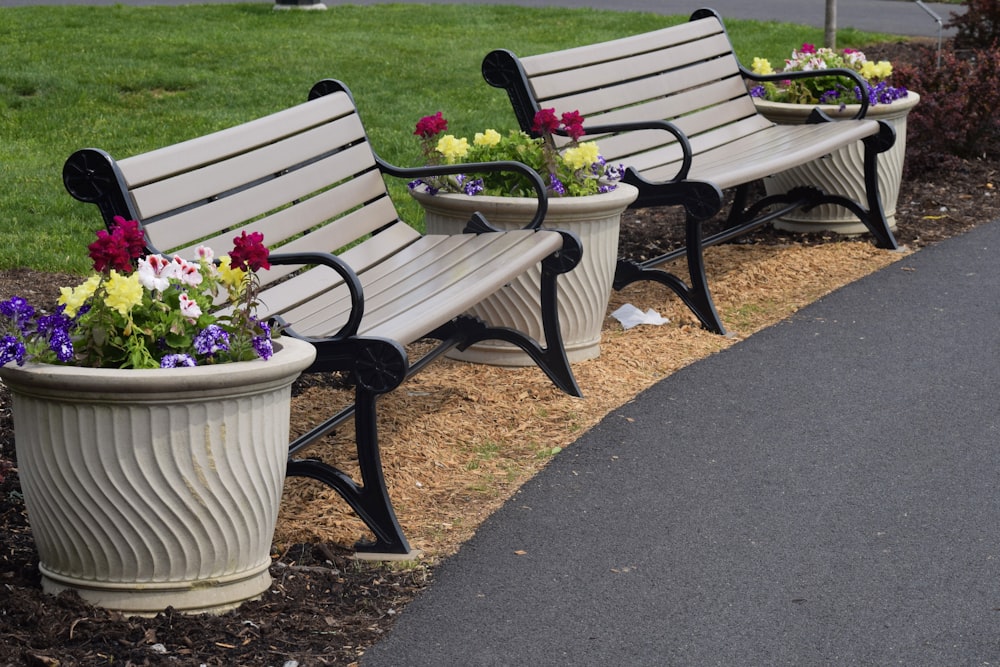 a couple of benches sit unoccupied