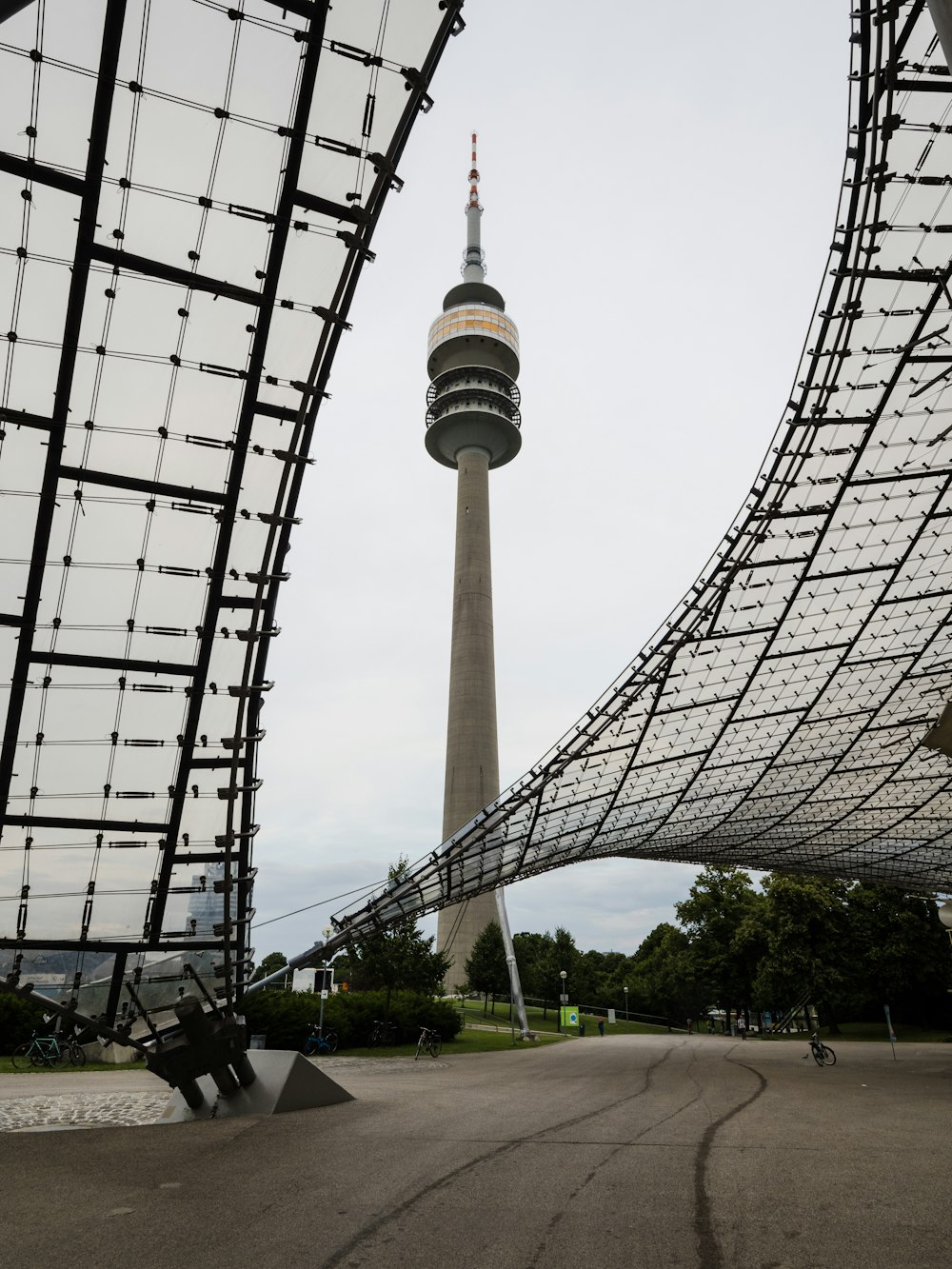 a tall tower with a bridge