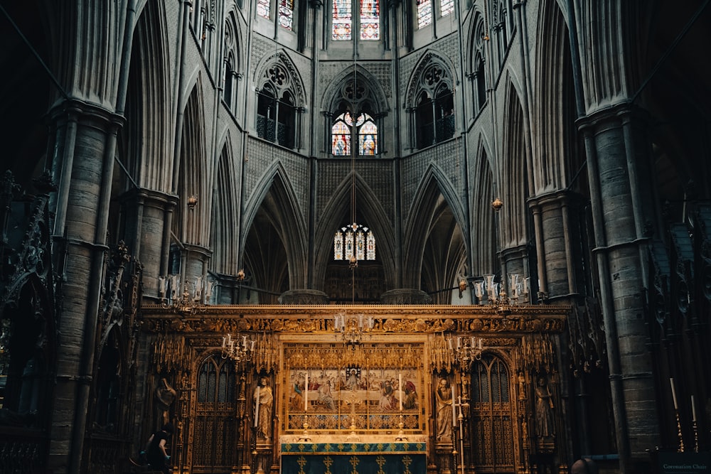 a cathedral with many arches and statues