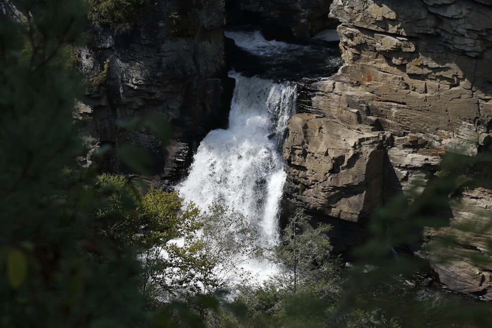 a waterfall in a rocky area