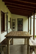 a wooden table in a room