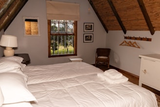 a bedroom with a bed and a chair