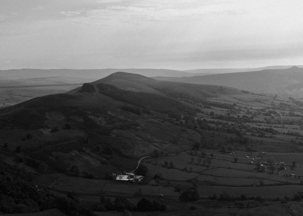 a landscape with hills and trees