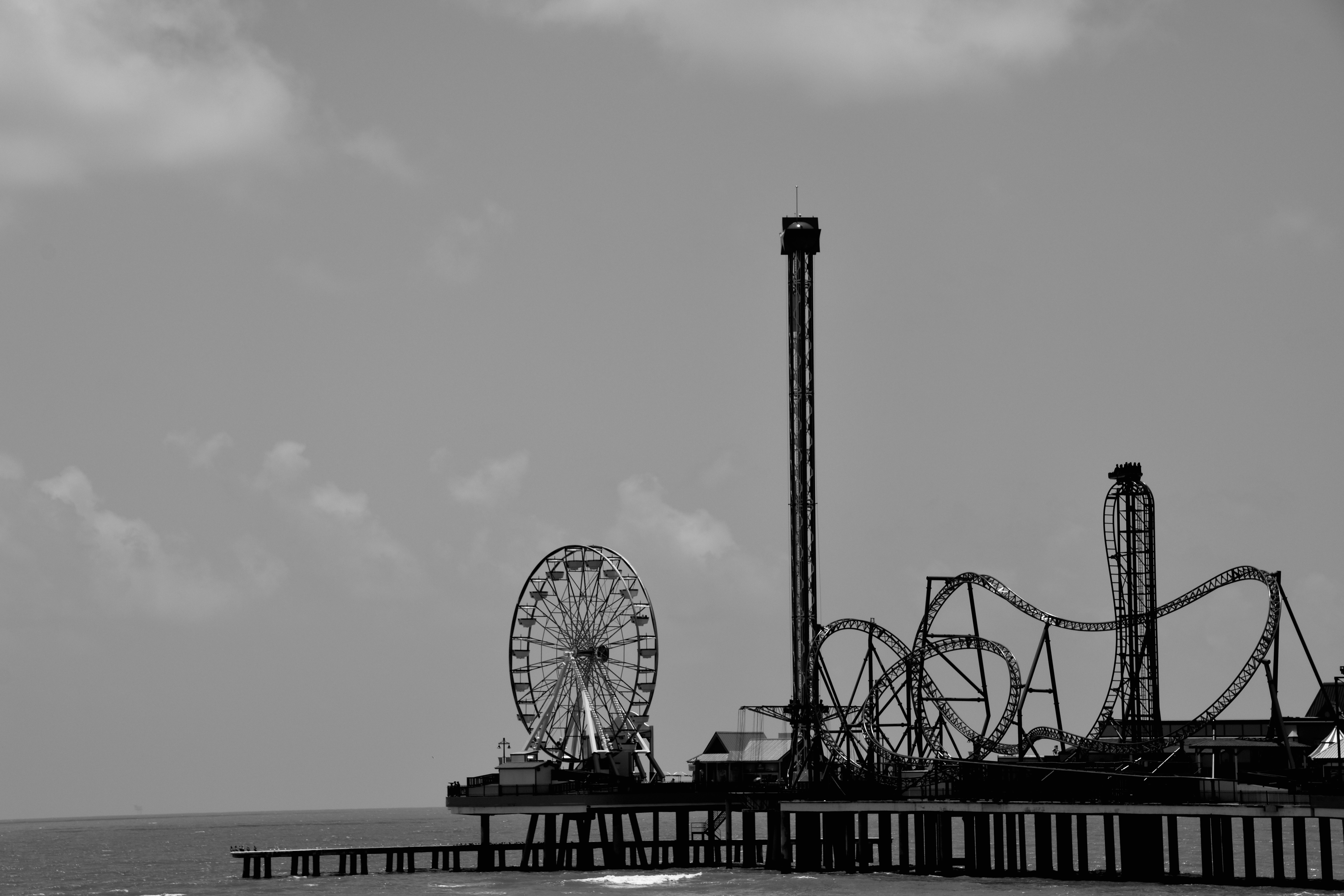 a ferris wheel next to a body of water