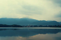 A serene landscape photo with muted colors and a calm, balanced composition