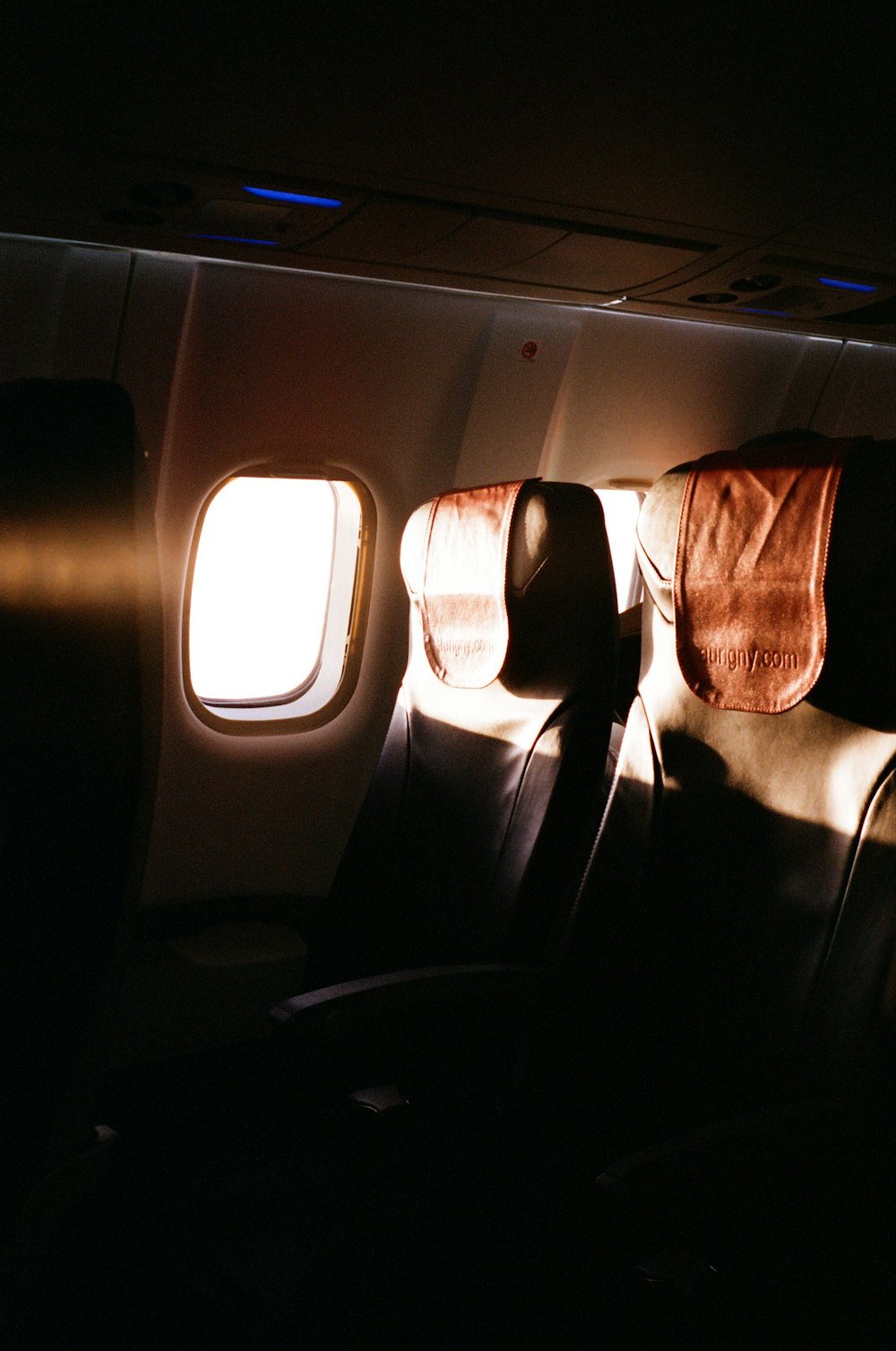 a couple of seats in an airplane