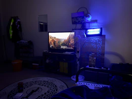 Home essentials like fans and lighting appliances set up in a cozy room.