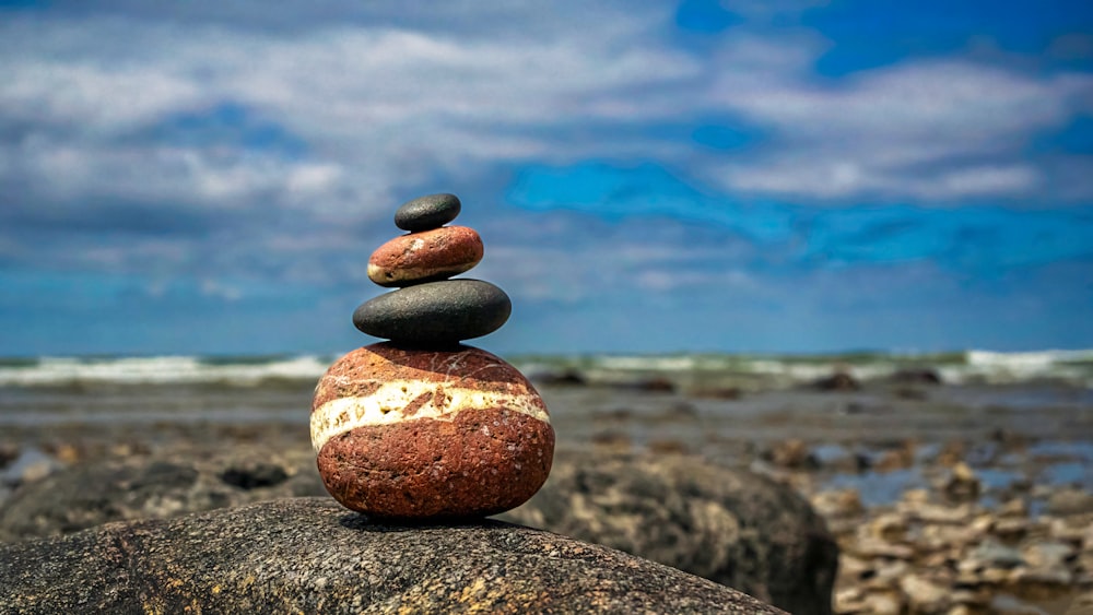 a stack of rocks on a beach