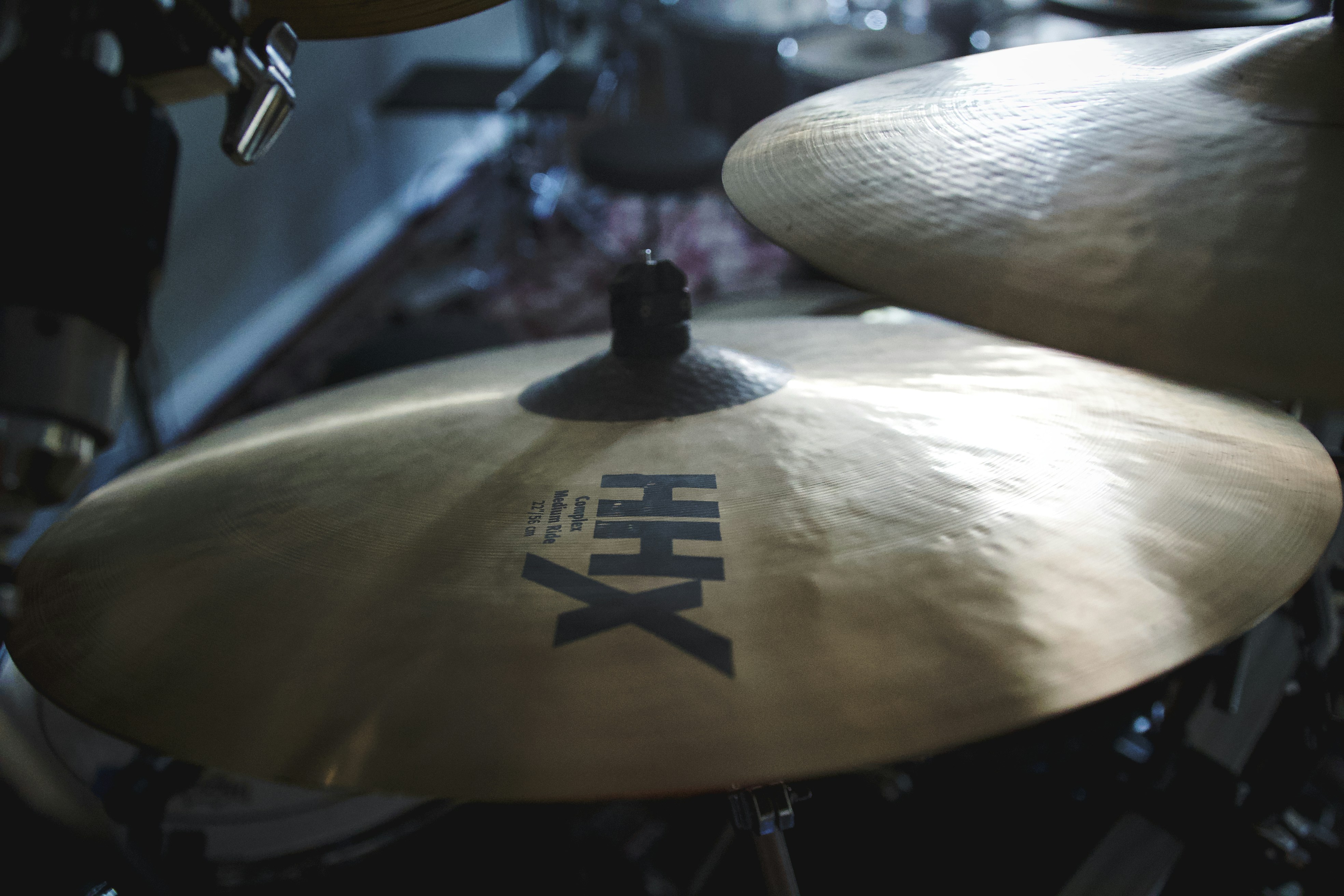 a drum set with a black band