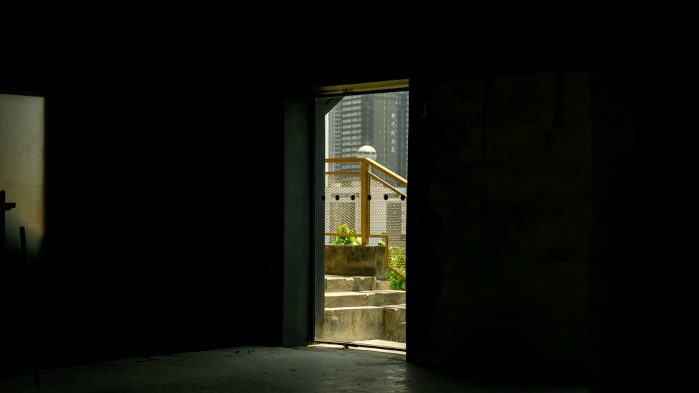 a doorway with a light inside