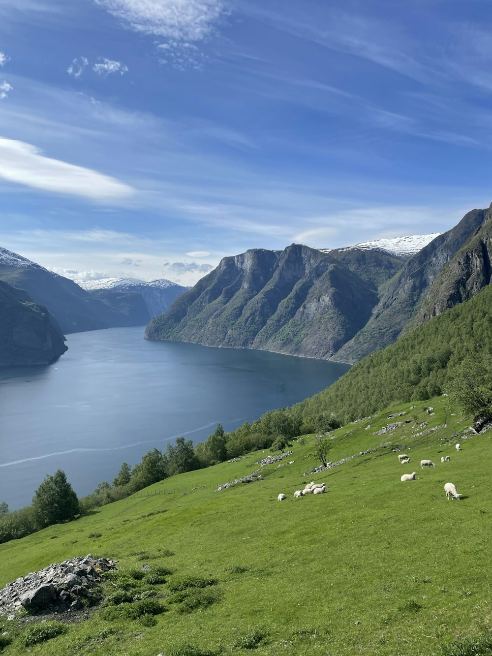 um lago cercado por montanhas