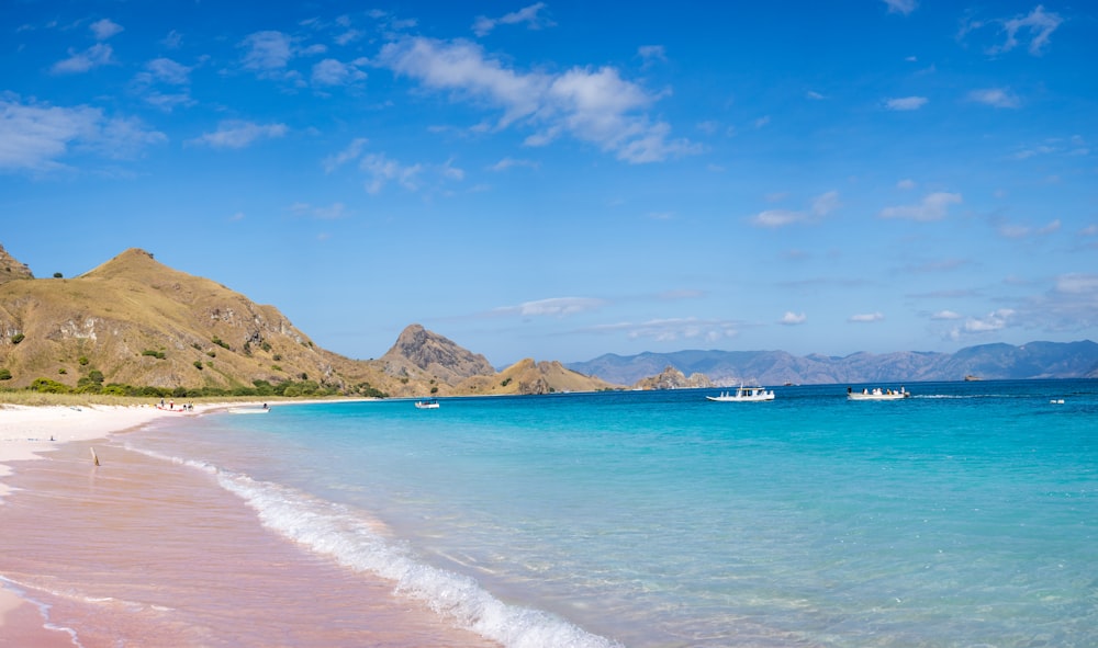 a beach with boats on it