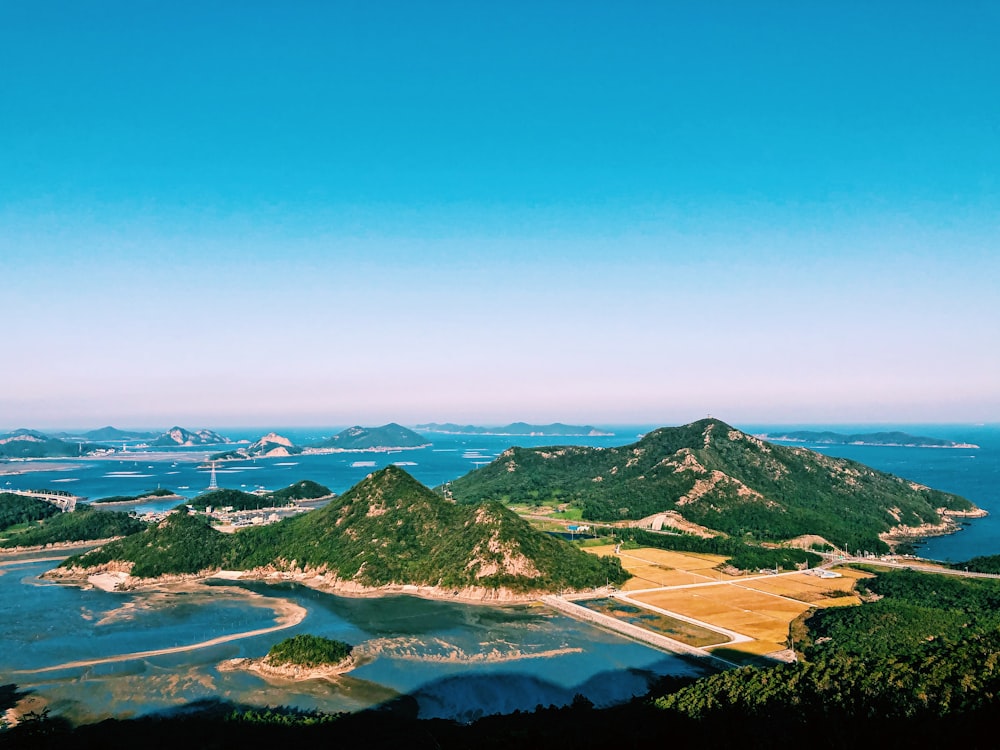 a body of water with land around it