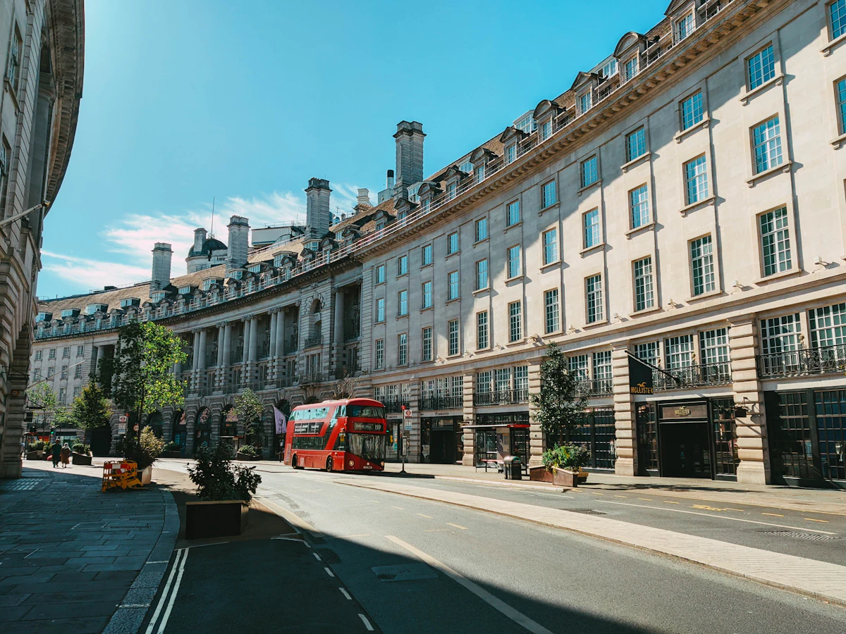 Regent Street in London with a red bus