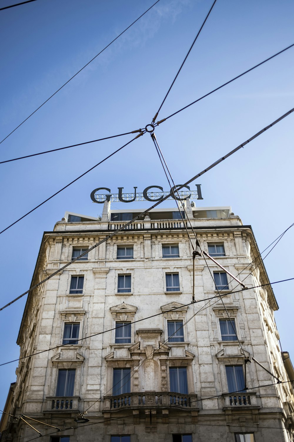 a building with power lines above it