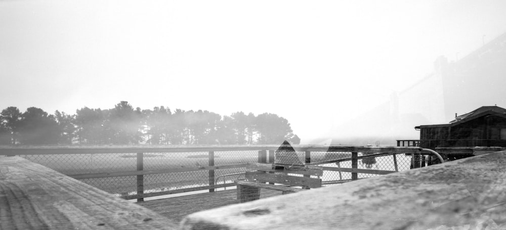 a wooden bridge over water