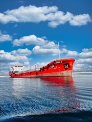 a large red and white boat