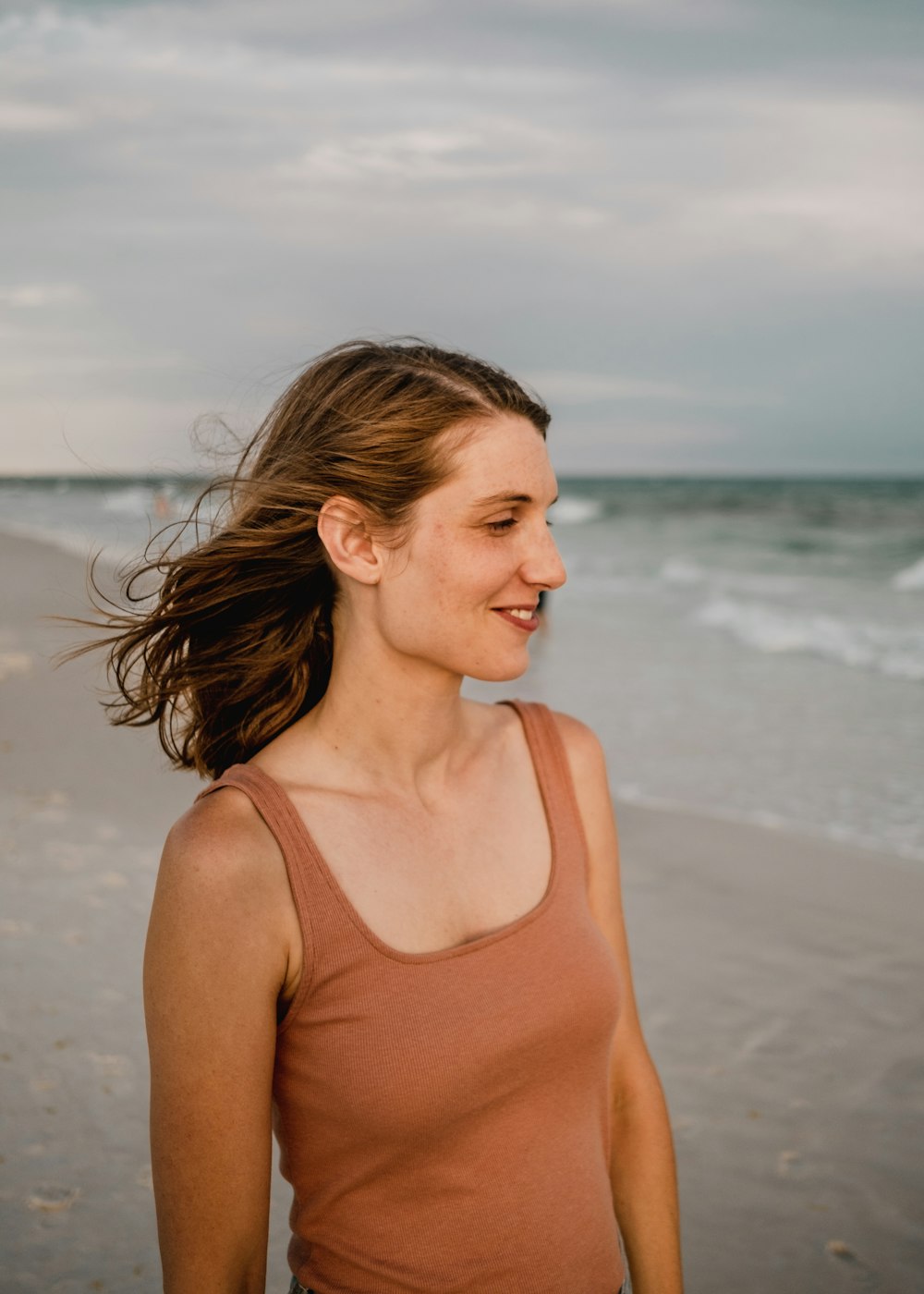 a woman on a beach