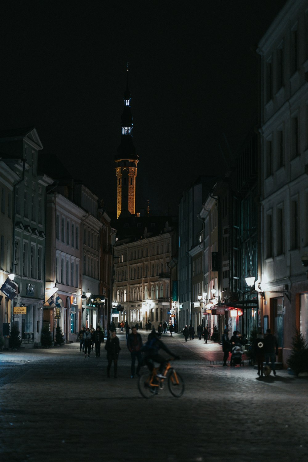 a city street at night