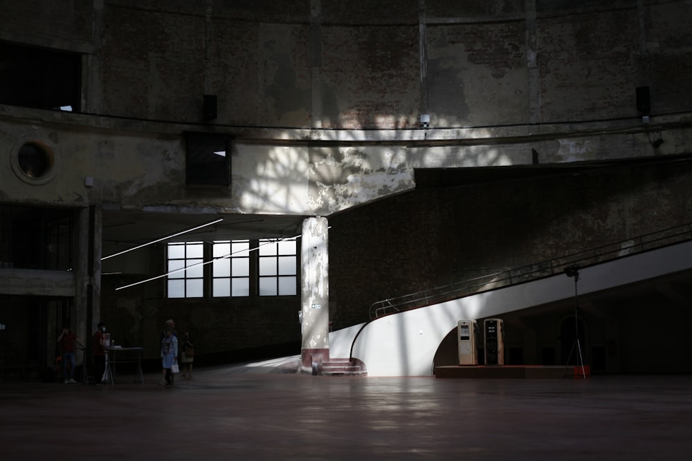 a large room with a large staircase