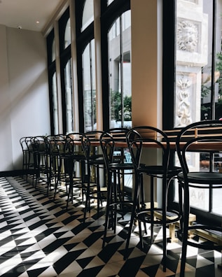 A stylish café interior with custom frosted films.